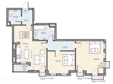 Квартира 90,1 м², 2-комнатная - изображение 1