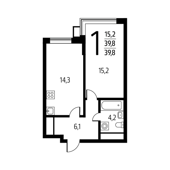39,8 м², 1-комнатная квартира 10 200 740 ₽ - изображение 1