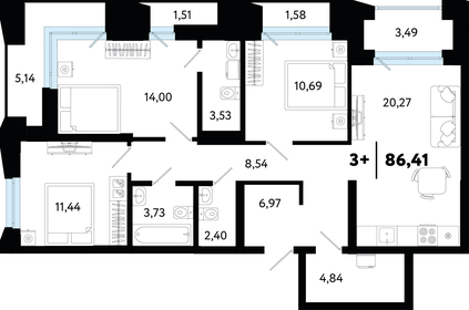 Квартира 86,4 м², 3-комнатная - изображение 1