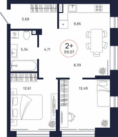 Квартира 59,1 м², 2-комнатная - изображение 2