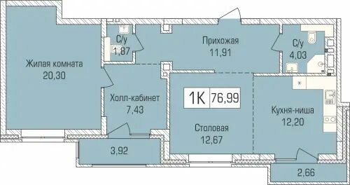 Квартира 76,2 м², 1-комнатная - изображение 1