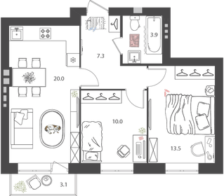 Квартира 55,6 м², 2-комнатная - изображение 1