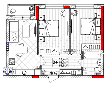 Квартира 53,5 м², 2-комнатная - изображение 1