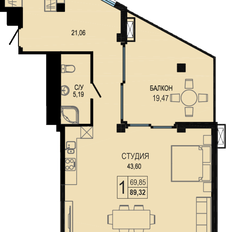 Квартира 89,3 м², 1-комнатные - изображение 3