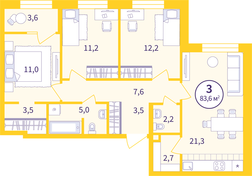 81,8 м², 3-комнатная квартира 11 900 000 ₽ - изображение 1