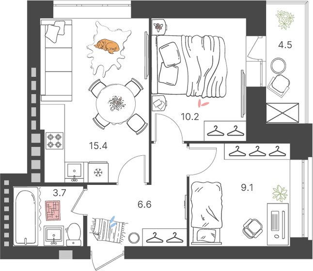 47,3 м², 2-комнатная квартира 6 208 125 ₽ - изображение 1