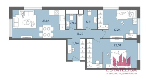 Квартира 77,7 м², 2-комнатная - изображение 1