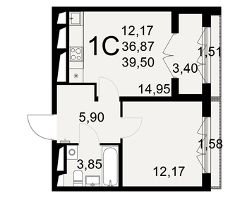 Квартира 39,5 м², 1-комнатная - изображение 1
