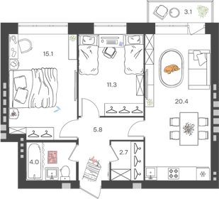 59,5 м², 2-комнатная квартира 8 900 000 ₽ - изображение 85