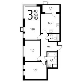 Квартира 72,9 м², 3-комнатная - изображение 1