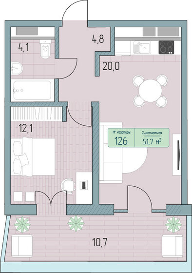 59,2 м², 2-комнатные апартаменты 13 235 200 ₽ - изображение 1