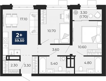 Квартира 59,5 м², 2-комнатная - изображение 1