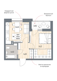 Квартира 39 м², 1-комнатная - изображение 1