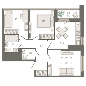 74,8 м², 3-комнатная квартира 9 400 000 ₽ - изображение 79