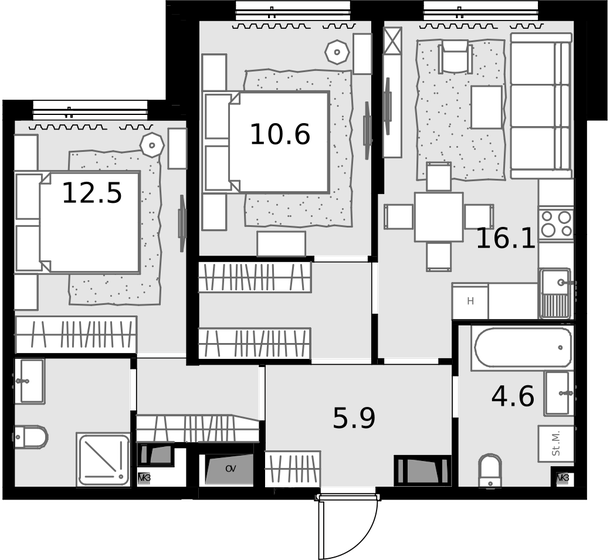 61,5 м², 2-комнатная квартира 22 078 500 ₽ - изображение 1