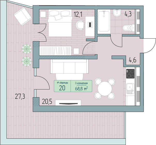 87,9 м², 2-комнатные апартаменты 16 030 400 ₽ - изображение 1