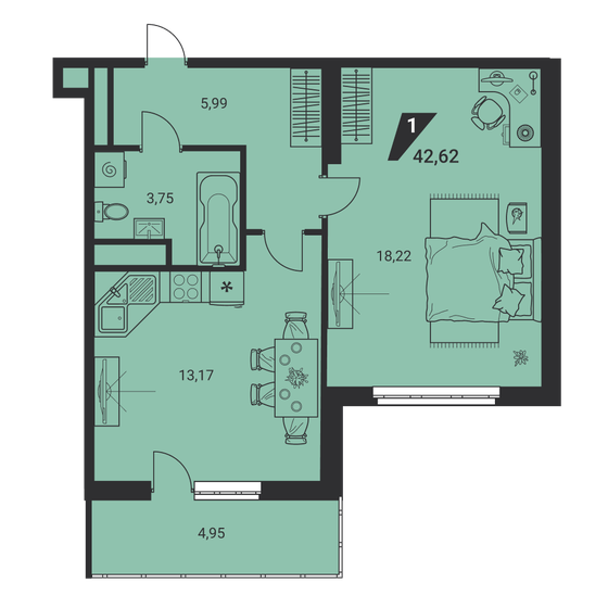 42,6 м², 1-комнатная квартира 6 723 924 ₽ - изображение 1