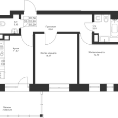 Квартира 55,3 м², 2-комнатная - изображение 3