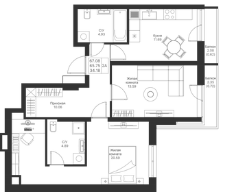Квартира 67,1 м², 2-комнатная - изображение 1