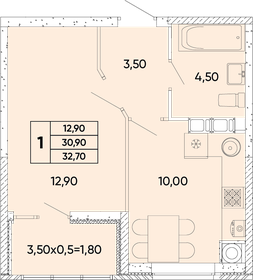 32,9 м², 1-комнатная квартира 4 484 270 ₽ - изображение 80