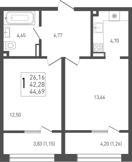 44,7 м², 1-комнатная квартира 6 122 530 ₽ - изображение 1