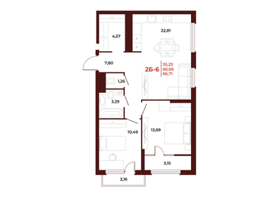 66,7 м², 2-комнатная квартира 6 939 920 ₽ - изображение 14