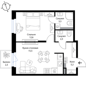 Квартира 39,6 м², 2-комнатная - изображение 1