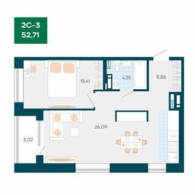 Квартира 53,3 м², 2-комнатная - изображение 1