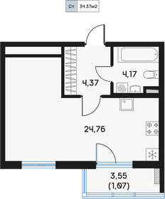 34,4 м², 1-комнатная квартира 14 064 358 ₽ - изображение 66