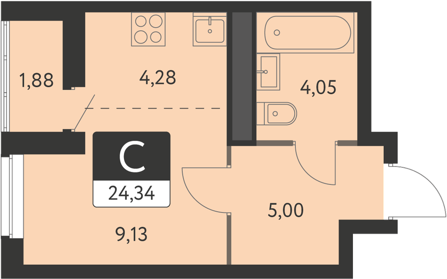 23,4 м², квартира-студия 3 515 000 ₽ - изображение 1