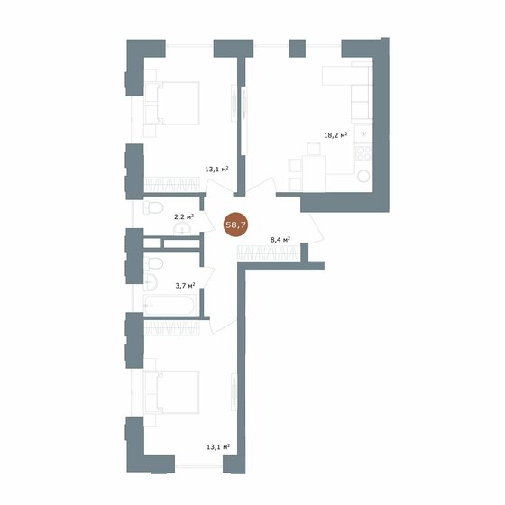 58,7 м², 3-комнатная квартира 9 200 000 ₽ - изображение 1