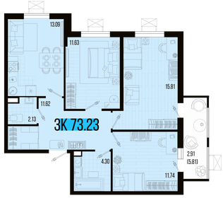 Квартира 73,2 м², 3-комнатная - изображение 1