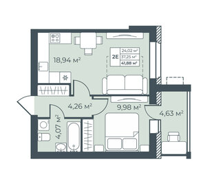 Квартира 41,9 м², 2-комнатная - изображение 1