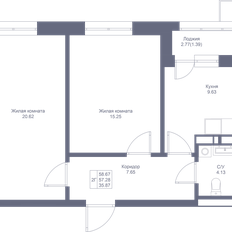 Квартира 58,7 м², 2-комнатная - изображение 3