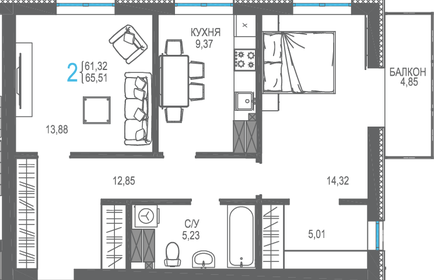 76 м², 2-комнатная квартира 11 500 000 ₽ - изображение 12