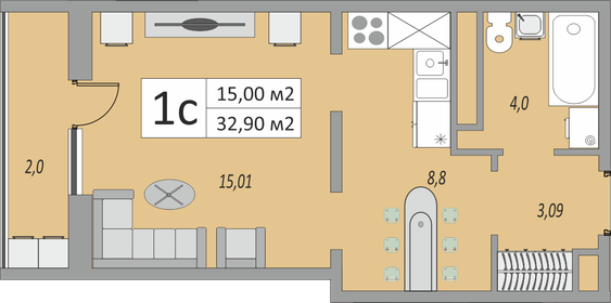 32,9 м², 1-комнатная квартира 2 522 114 ₽ - изображение 8
