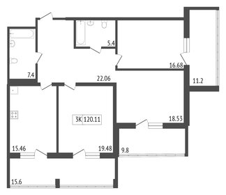 Квартира 124,8 м², 3-комнатная - изображение 3