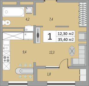 36,3 м², 1-комнатная квартира 2 764 608 ₽ - изображение 10