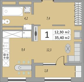 Квартира 35,4 м², 1-комнатная - изображение 1