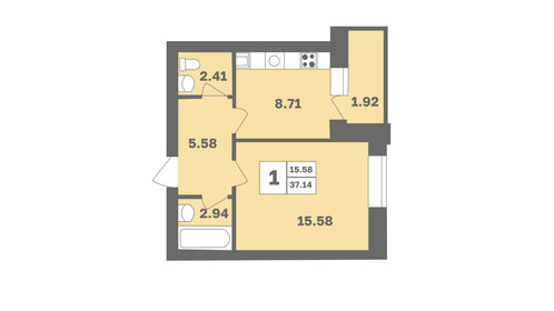 38,3 м², 1-комнатная квартира 3 796 547 ₽ - изображение 59