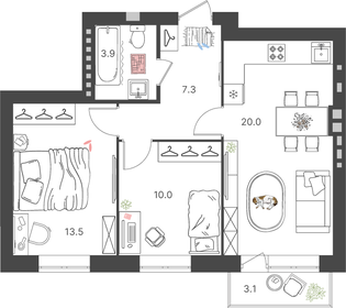 55,6 м², 2-комнатная квартира 7 647 780 ₽ - изображение 1