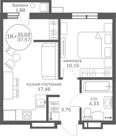 35 м², квартира-студия 6 000 000 ₽ - изображение 56