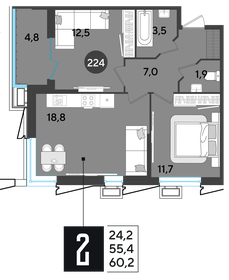 59,9 м², 3-комнатная квартира 7 300 000 ₽ - изображение 19