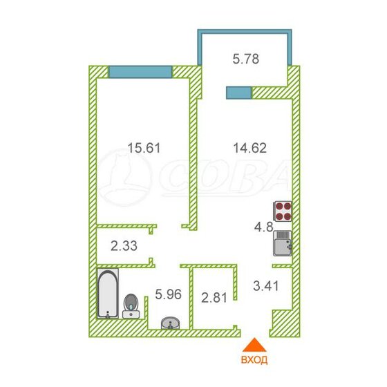 55,3 м², квартира-студия 7 370 000 ₽ - изображение 24