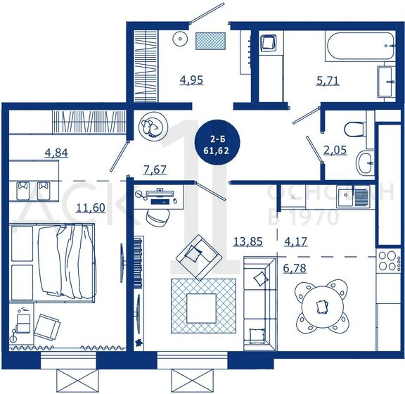 61,6 м², 2-комнатная квартира 9 050 000 ₽ - изображение 1