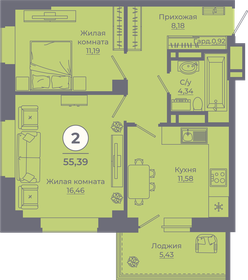 Квартира 55,4 м², 2-комнатная - изображение 1