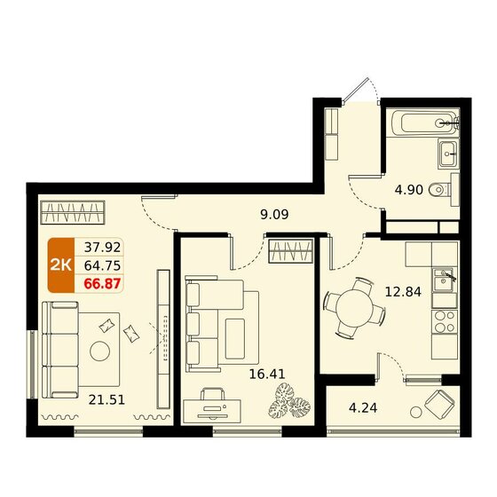 70 м², 2-комнатная квартира 17 500 000 ₽ - изображение 89