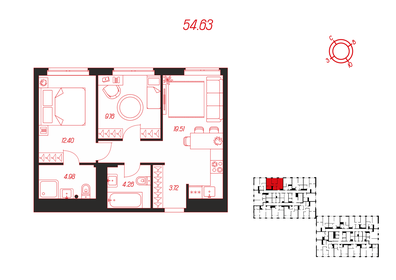 56 м², 2-комнатная квартира 7 300 000 ₽ - изображение 44