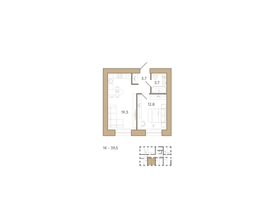 38,7 м², 1-комнатная квартира 4 803 760 ₽ - изображение 1