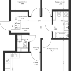 Квартира 87,3 м², 3-комнатная - изображение 2